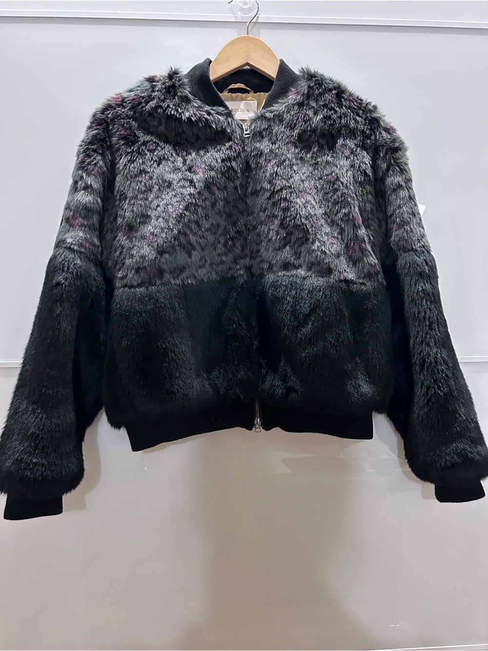 Aritzia TNA Faux Fur Bomber Jacket with Subtle Purple Leopard